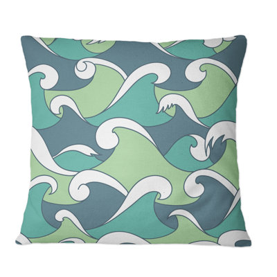 Green And Blue Abstract Waves - Patterned Printed Throw Pillow