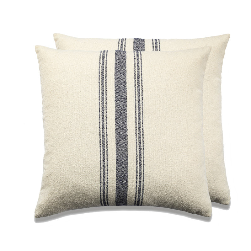 Housse et insert de coussin décoratif carré en mélange de coton Leiser, Mélange de duvet, Blanc / bleu marine