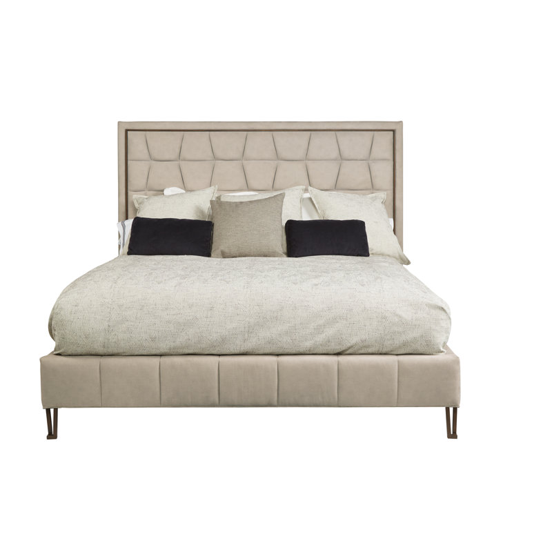 Beige Queen Upholstered Bed with Tufted Headboard and Drawer
