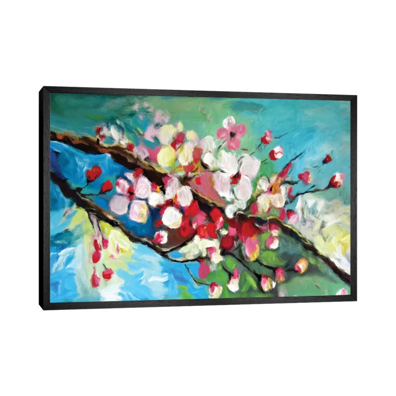 Cherry Blossom by Radiana Christova - Painting on Canvas, 101.6cm H x 152.4cm W x 3.81cm D, Black Framed