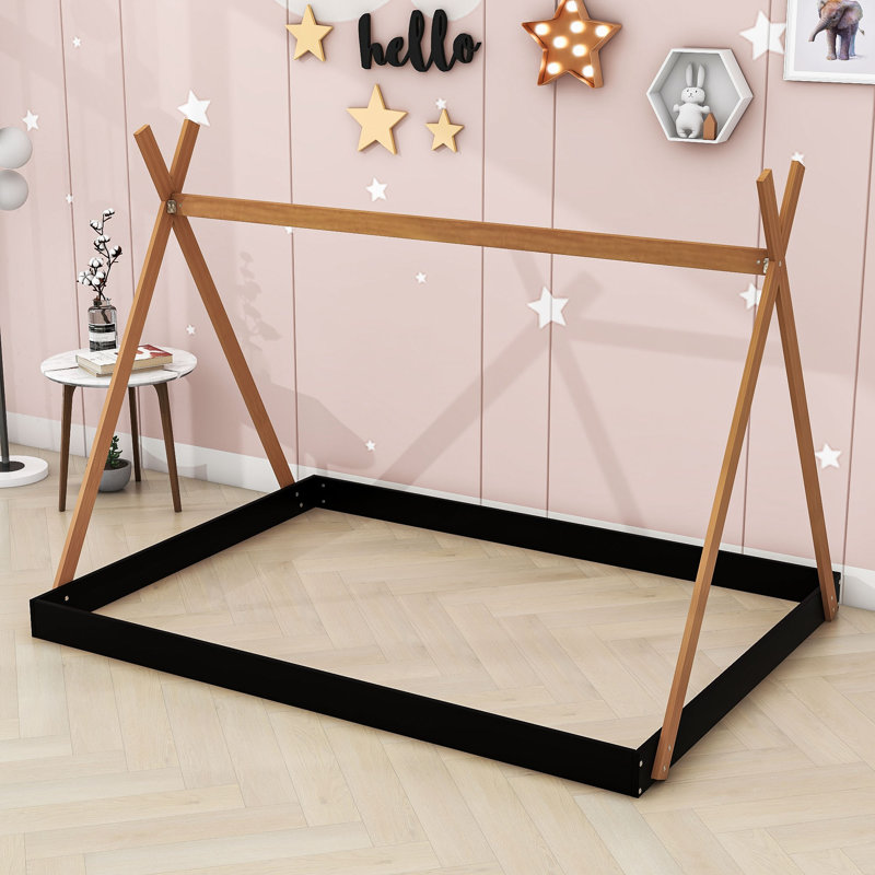 Alarico Full Standard Bed with Triangle Structure, Black/Brown