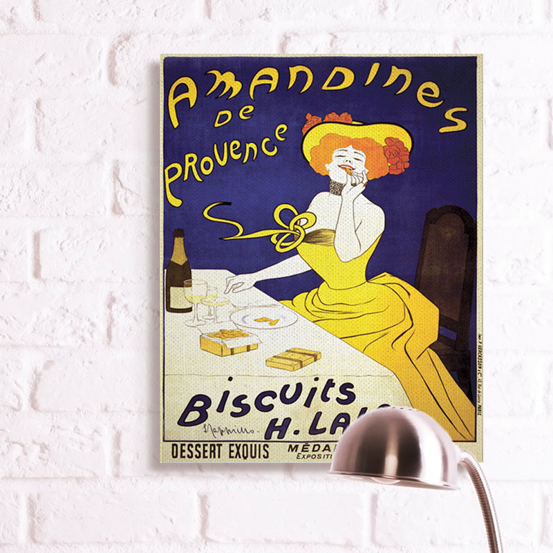 Publicité européenne rétro sur les biscuits parisiens d'Amandine, H 20 po x l 16 po, Toile tendue
