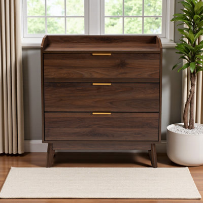 Commode en bois à 3 tiroirs Fallon au fini brun noyer, H 33,76 po x l 31,32 po x P 15,51 po