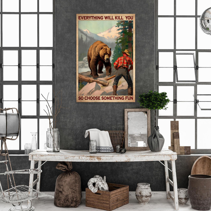 Impression sur toile, "Chasse à l'ours, choisissez quelque chose" - 1 pièce, H 36 po x l 24 po x P 1,25 po