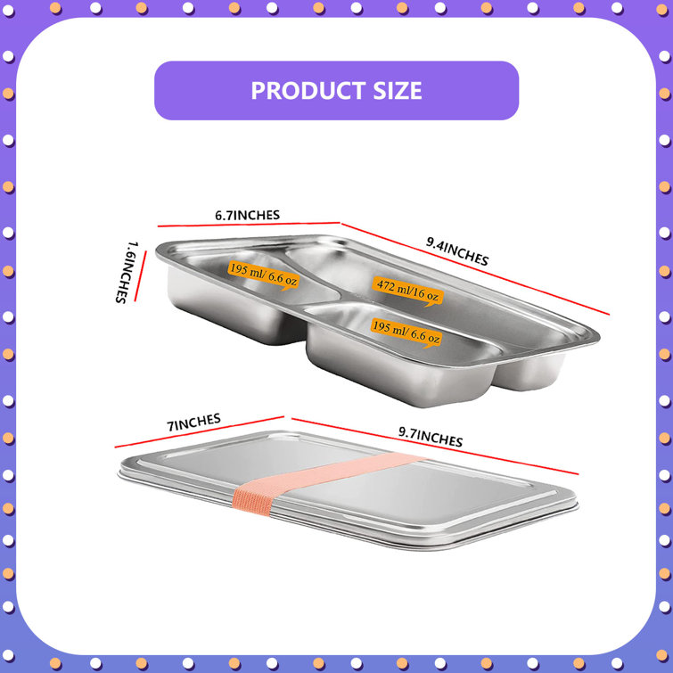 ERINGOGO Metal Sectioned Plate Stainless Steel Divided Plates with Lid,  Rectangular Dinner Tray Diet Plate with 3 Sections, Steckable Serving  Platter
