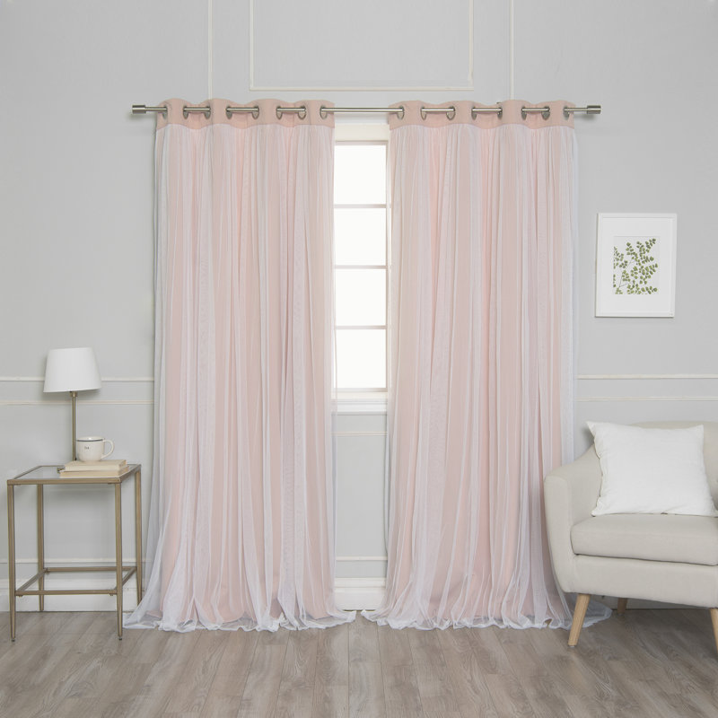 Rideau occultant en polyester Fortuna, Vieux rose