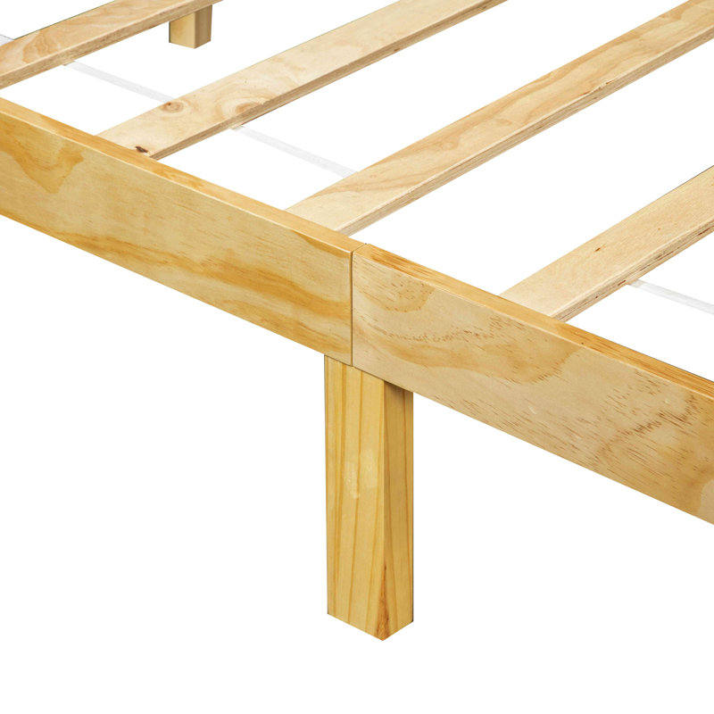 Lit de style traditionnel avec tête et pied de lit, lit en bois de pin avec cadre de lit renforcé, Naturel