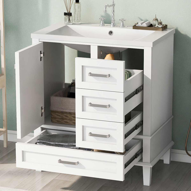 Zrinko 30'' Single Bathroom Vanity with Ceramic Top, White