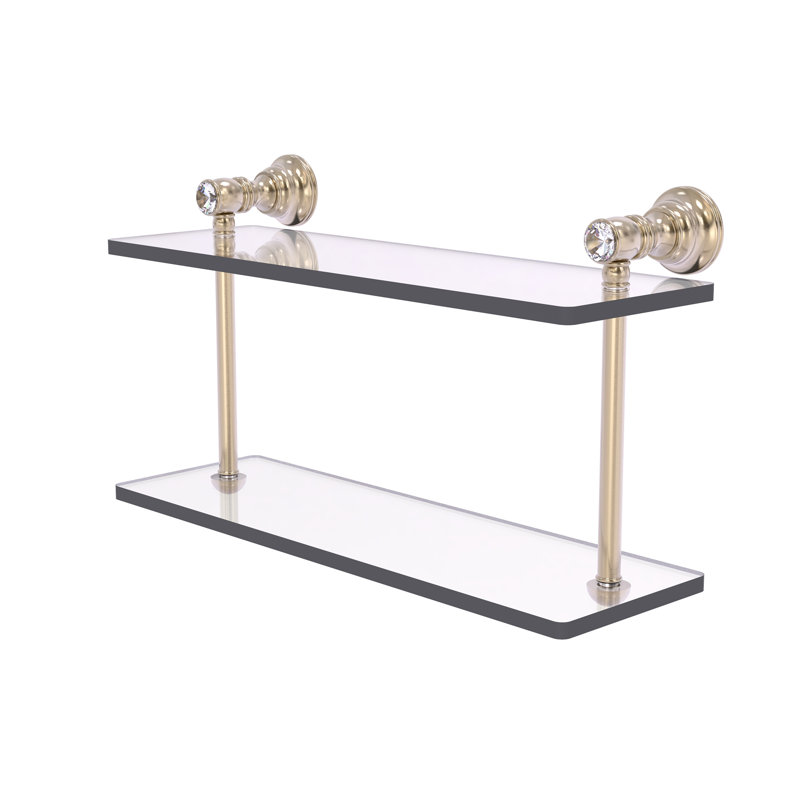 Freyja 2 Piece Glass Tiered Shelf with Towel Bar, 5.6" H x 16" W x 9.2" D, Antique Pewter