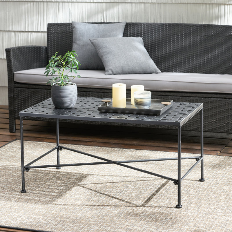 Table basse d'extérieur en fer noir brossé noir, H 18 po x l 35,68 po x P 20,75 po, convient à la table Moments de détente - finition, ajoute de la chaleur à la zone