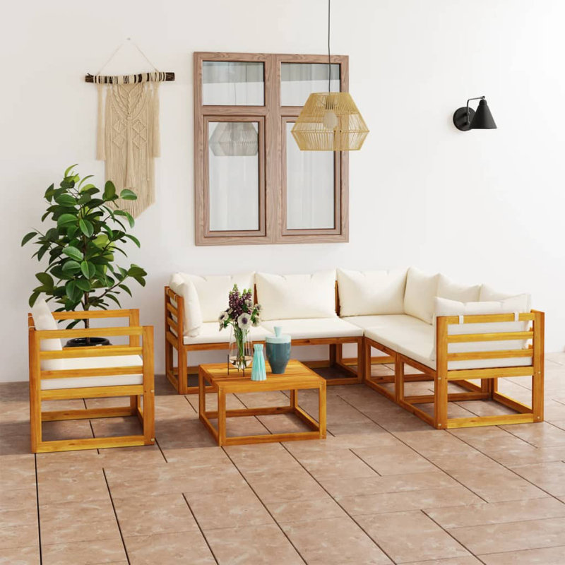 7 Piece Lounge Chair with Cushions, Cream