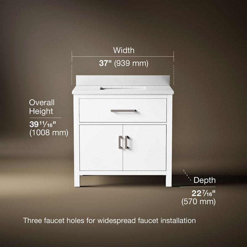 Kresla 36 In. Bathroom Vanity Cabinet With Sink And Quartz Top, White, Brushed Nickel