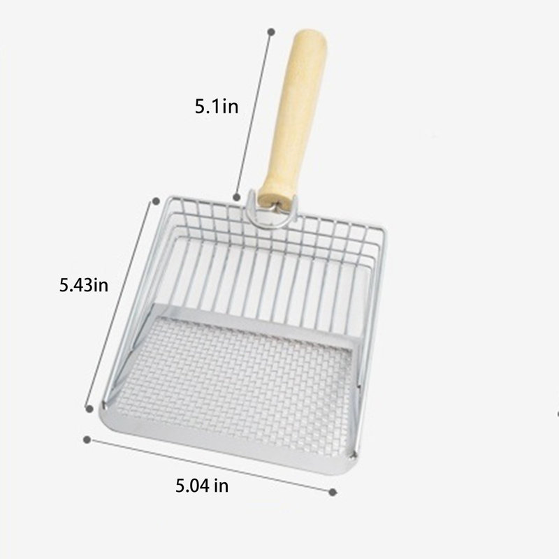 Litière pour chat avec pelle en métal avec poignée en bois, Argent argent