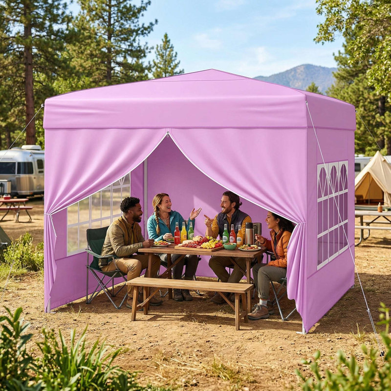 Abri pare-soleil d'extérieur robuste de 10 pi x 10 pi avec 4 parois latérales pour une fête, 10 pi x 10 pi, Rose