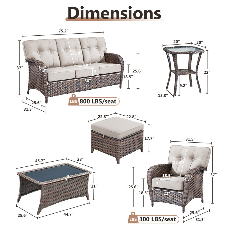 Ensemble de conversation avec coussins en T 7 pièces Agnes, Beige