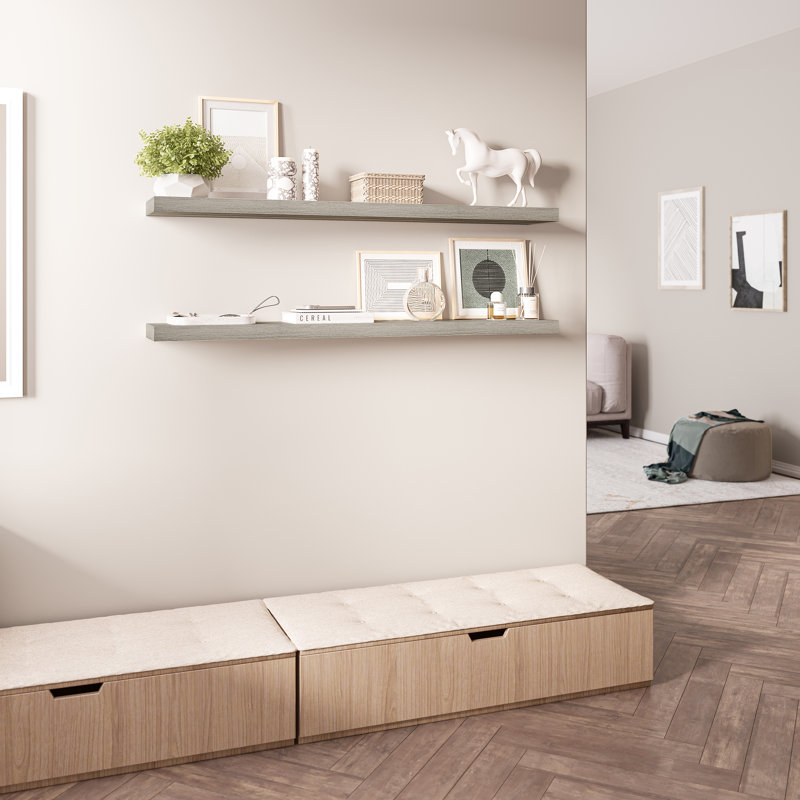 Miami 48" W x 8" D Floating Shelves Set with Invisible Wall Mount Brackets, Grey Oak