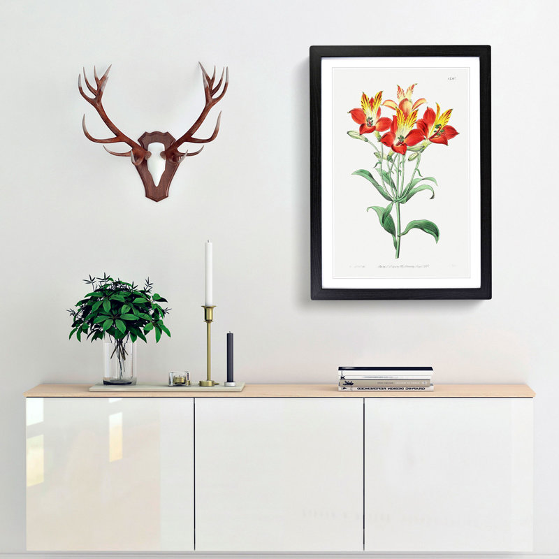 Red Peruvian Lily Flowers - Picture Frame Painting Print, 48cm H x 36cm W x 2cm D, Black Framed
