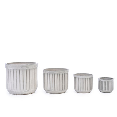4 Pieces Cream Color Ceramic Planter, Modern Flowerpot For Patio, Garden Or Windowsill, All - Weather , Built In Drainage, 13.96" X 12.78" Size , Indoor And Outdoor Settings, Frost , Reinforced