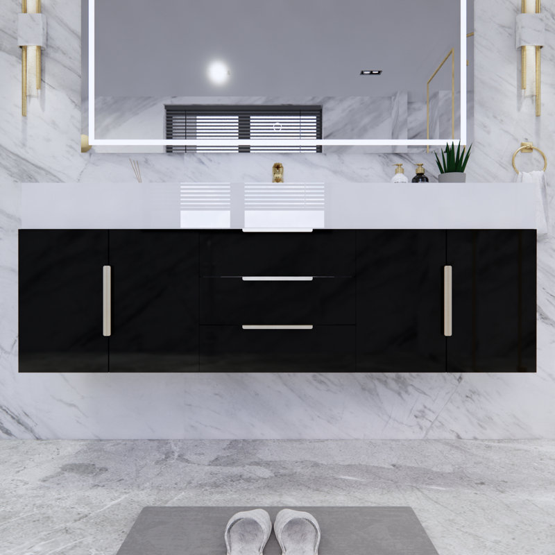 Glasgow 59'' Bathroom Vanity with Acrylic Top, High Gloss Black