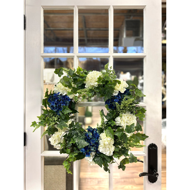 23" Spring Wreath with Hydrangeas, Heather and Ivy