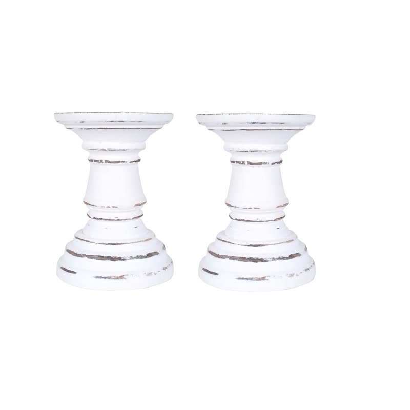 2 Piece Wood Pillar Set, 19cm H x 12cm W x 12cm D