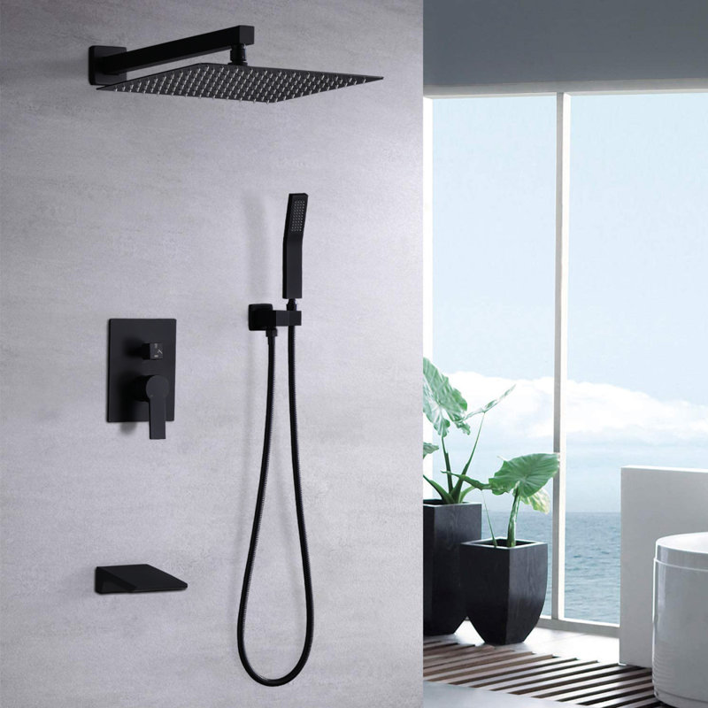 Black Shower Faucet Set Rainfall Shower System With Rainfall Shower Head And Handle Set Modern Shower Fixtures 10 Inch Shower Head With Handheld Combo Shower Valve Included Matte Black