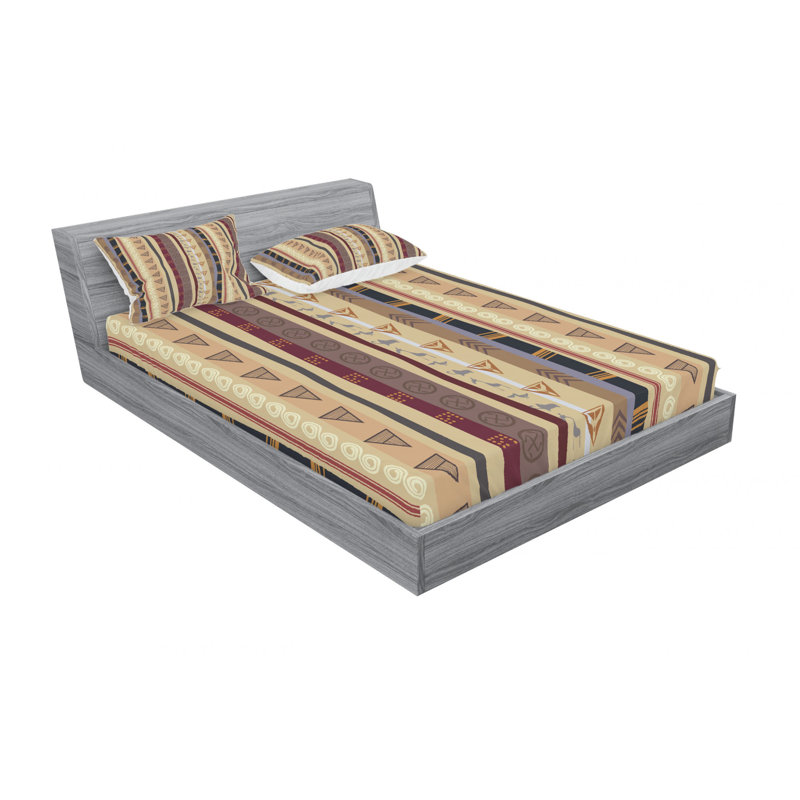 Ensemble de draps en micro-fibre, Ensemble de draps pour lit double avec un drap-hou, Vertical Wavy and Ornaments Geometric