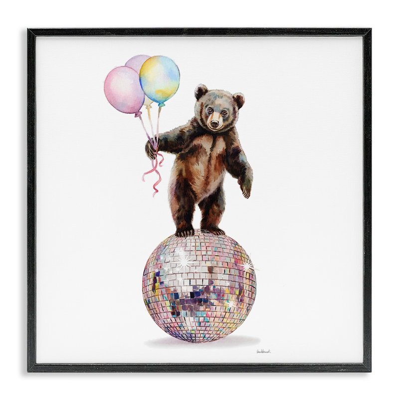 Ours et ballons, estampe numérique, conception par Amanda Greenwood, Giclée encadrée noir minuit, H 12 po x l 12 po