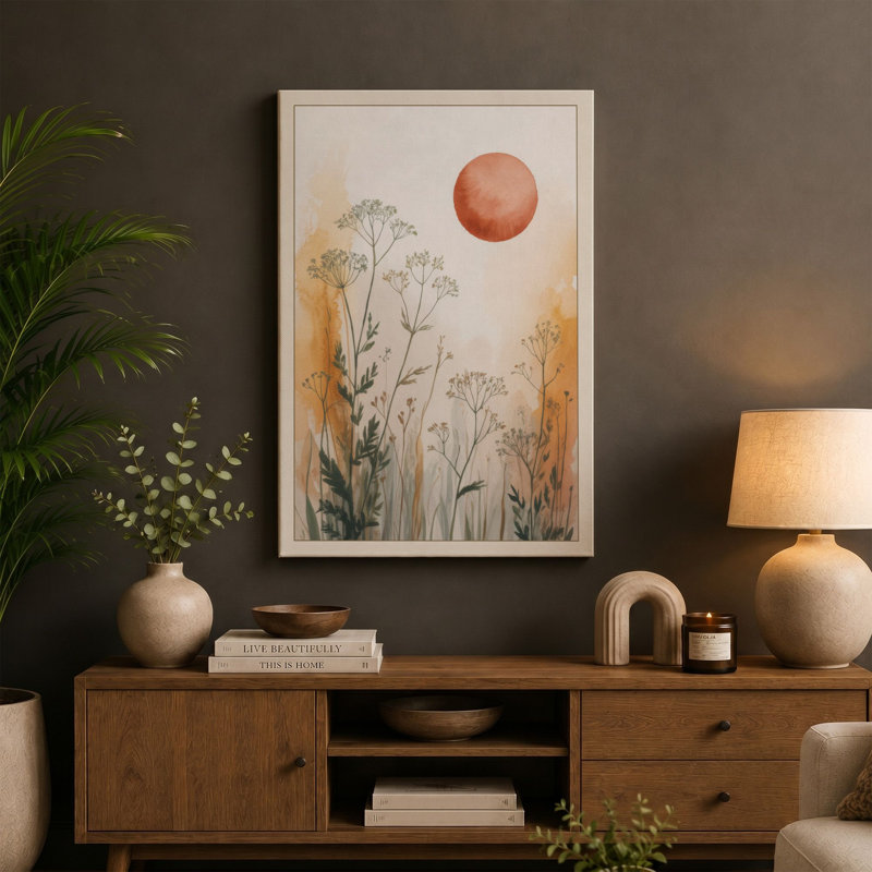 Autumn Sun and Grasses Botanical - Wrapped Canvas, 18x12 - 45.7 x 30.5 cm, Cream Border