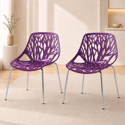Chaises d'appoint empilables avec dossier à découpes florales et pieds en acier inoxydable - sièges de cuisine, de restaurant ou de banquet modernes