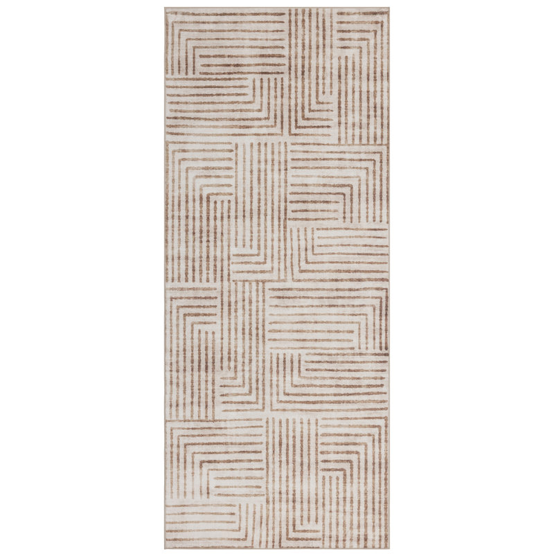 Finn Modern Geometric Beige Machine Washable Area Rug, Runner 2'6" x 6'