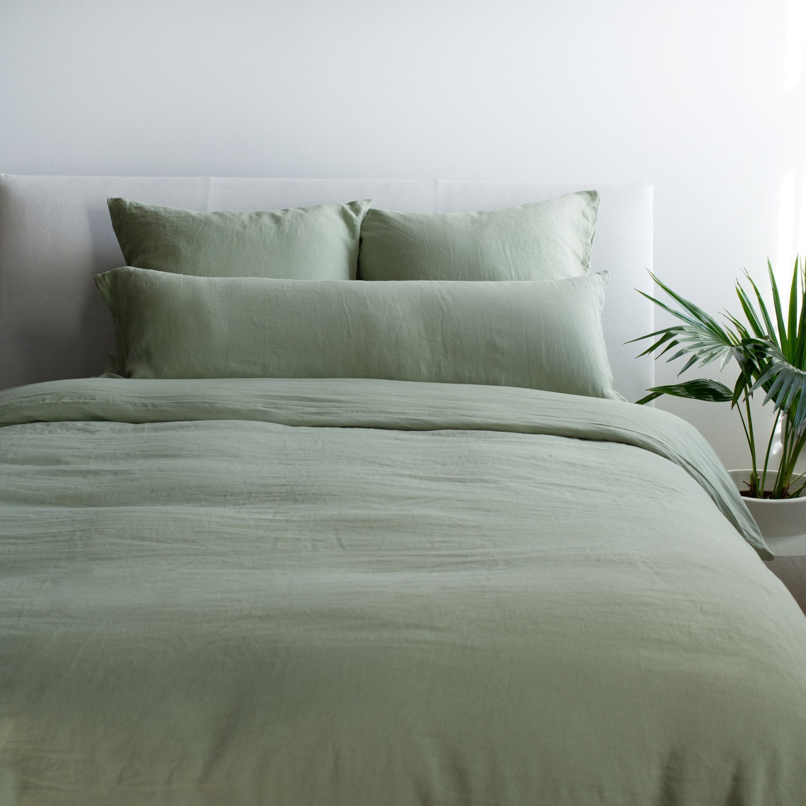 100% French Linen Duvet Cover & Sham Set, Matcha, Twin Duvet Cover + 1 Standard Pillow Sham