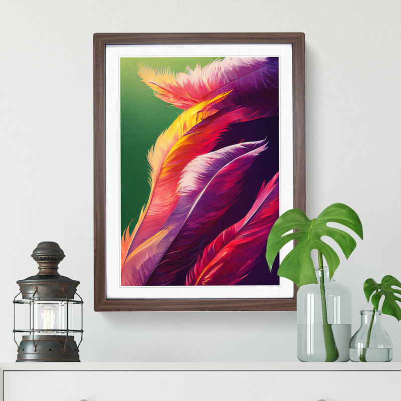 Exotic Feathers - Single Picture Frame Print, 46cm H x 34cm W x 2cm D, Walnut