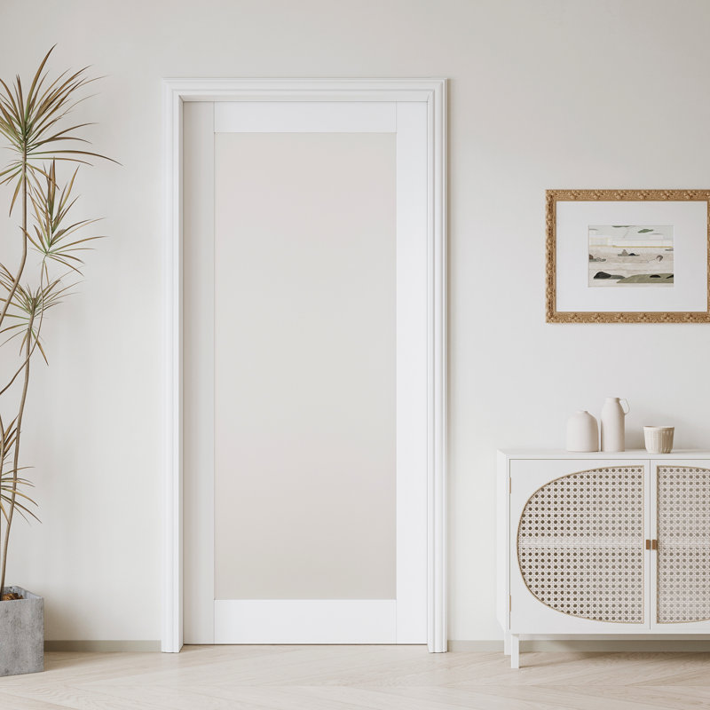 Frosted Glass 1-Lite Sliding Pocket Door White Standard Door with Hardware Kit Set, 36" x 80"