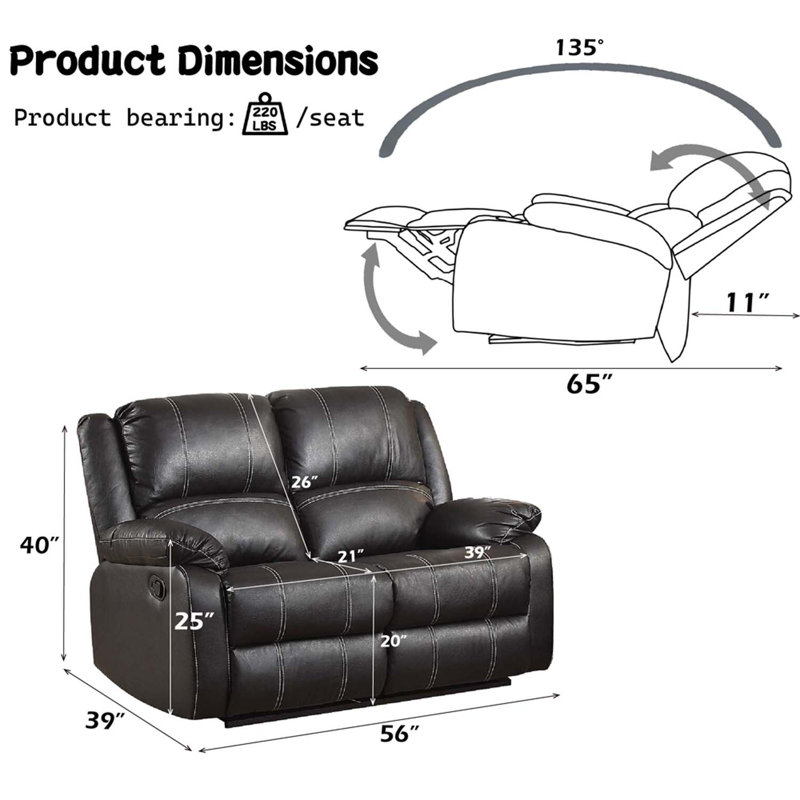 Causeuse de 56 po Zuriel Motion, Noir