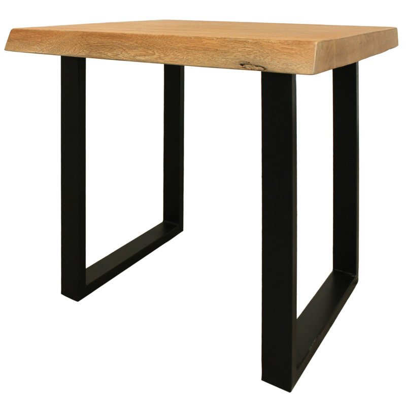 Table de bout carrée 24 po en bois massif et fer vieilli noir et naturel
