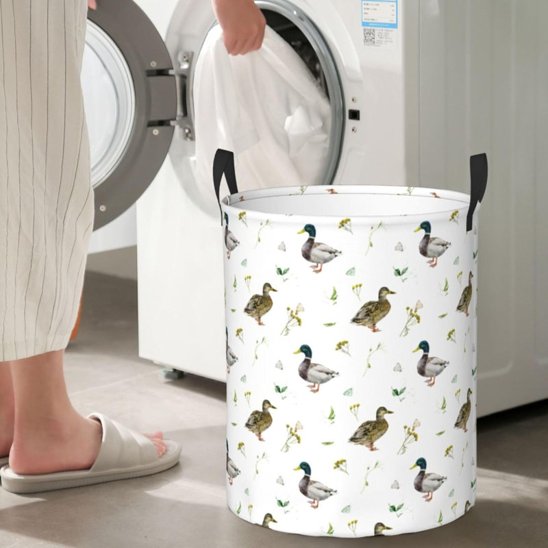 Laundry Basket Cute Mallard Duck Room Decor,Round Laundry Hamper Waterproof Dirty Clothes Hamper Collapsible Laundry Baskets With Handles,Toy/Clothes Storage Basket For Home Dorm Bathroom Décor