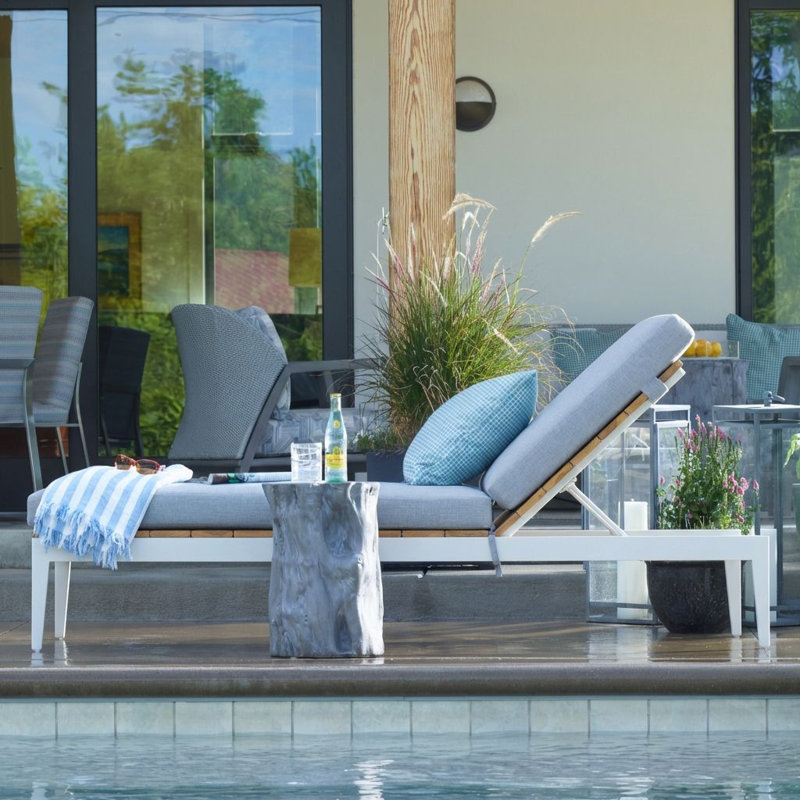 Chaise longue en aluminium / teck Ronan