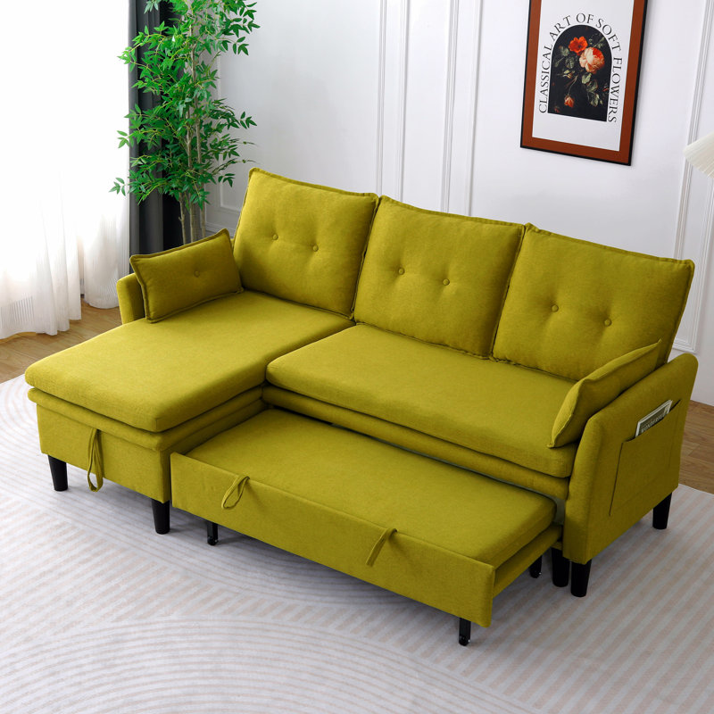 L-Shaped Reversible Chaise Sectional Sofa With Storage - Cotton-Linen, Green