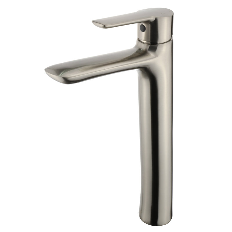 Round Single Hole Vessel Sink Bathroom Faucet, Nickel