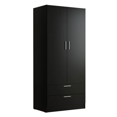 Latitude 2 Door 2 Drawer Storage Cabinet Wardrobe with Shelf and Hanging Space 31"L Wooden Armoire Closet Organization Unit for Bedroom and Office