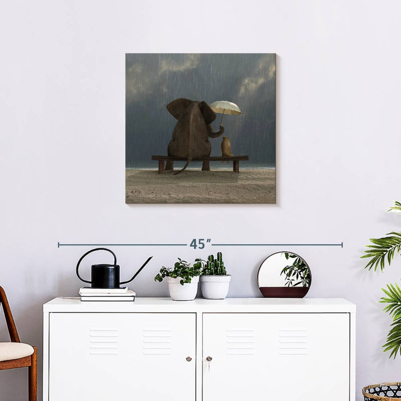 Ashelle éléphant et chien, H 24 po x l 24 po
