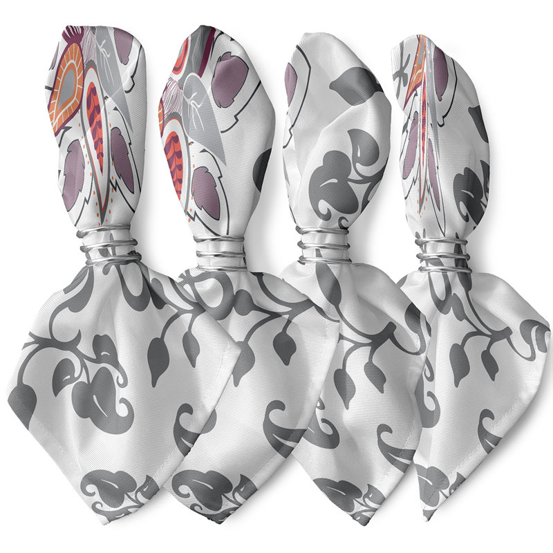 Chande Polyester Floral Square Napkin, Grey