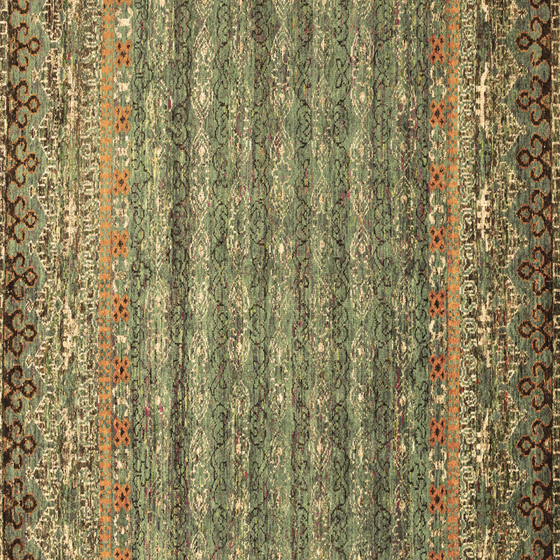 Tapis marocain en laine / polyester tissé à la machine en brun / vert, Carré 6 pi