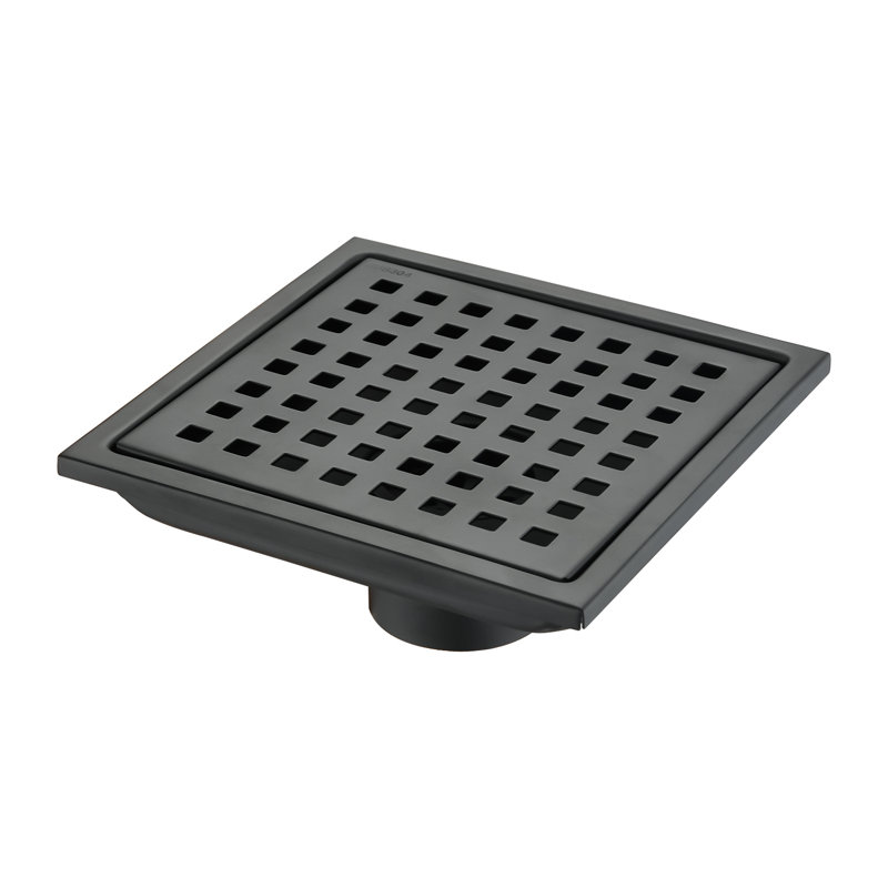 6 po Drain de plancher carré en acier inoxydable pour douche avec bride en noir mat