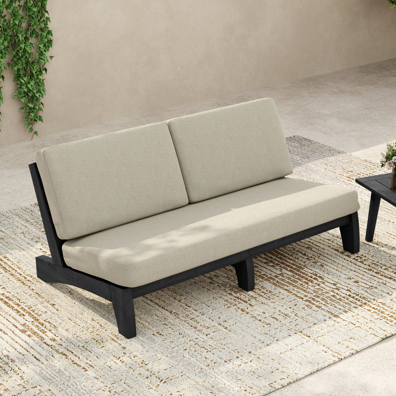 Patio Outdoor Sofa with Cushions, Light Camel, Black
