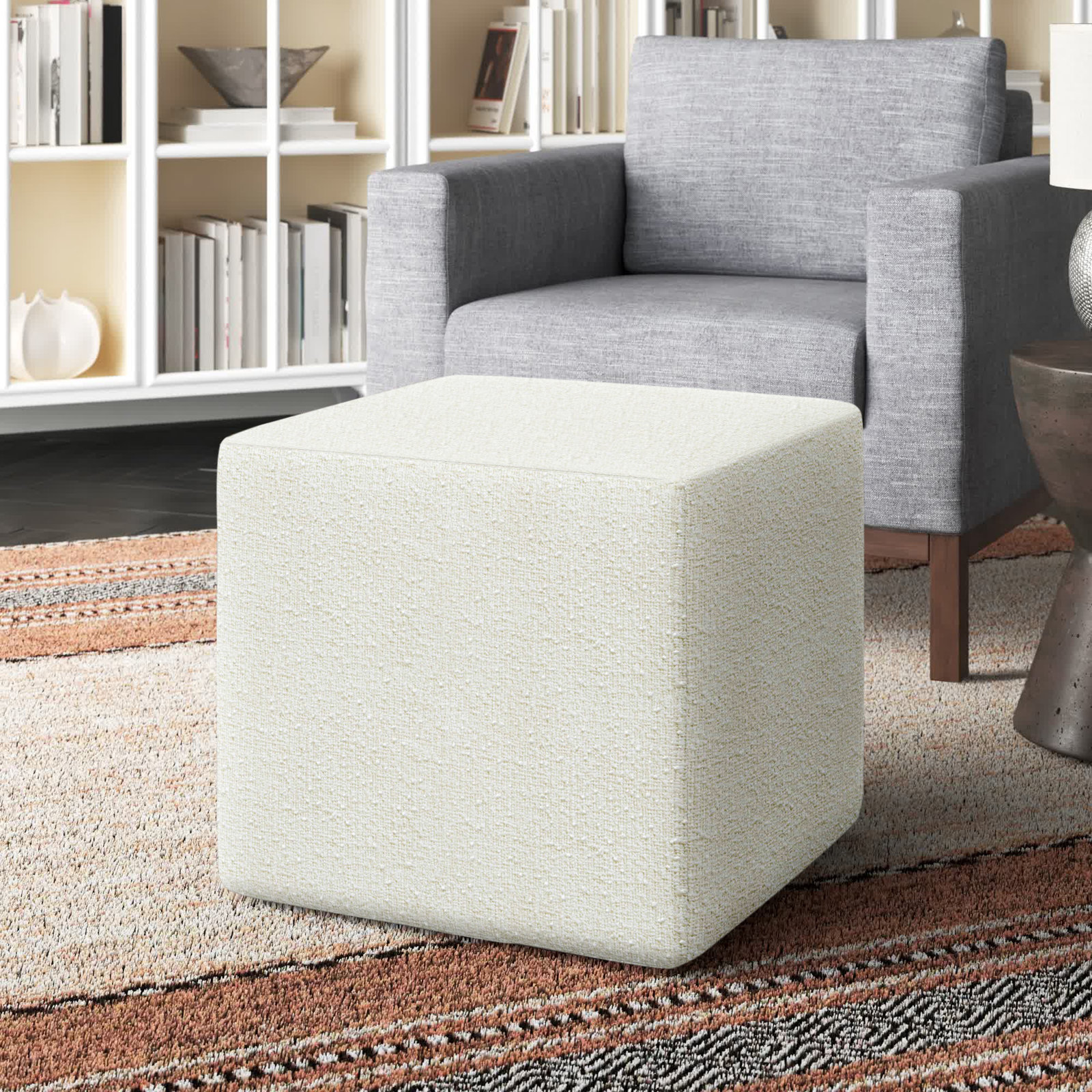 Era Upholstered Ottoman, Classic Snow Boucle