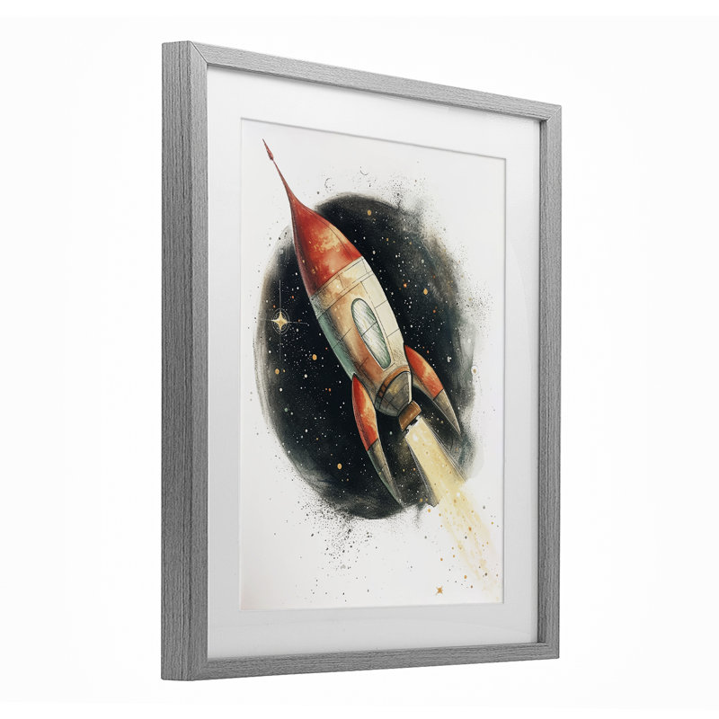 «Journey To Space Rocket», reproduction sous verre encadrée, design par Ray Powers, H 16 po x l 13 po, Cadre de ferme gris