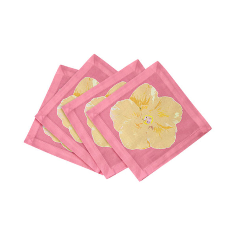 Hibiscus Cotton Sateen Cocktail Napkins, Pink