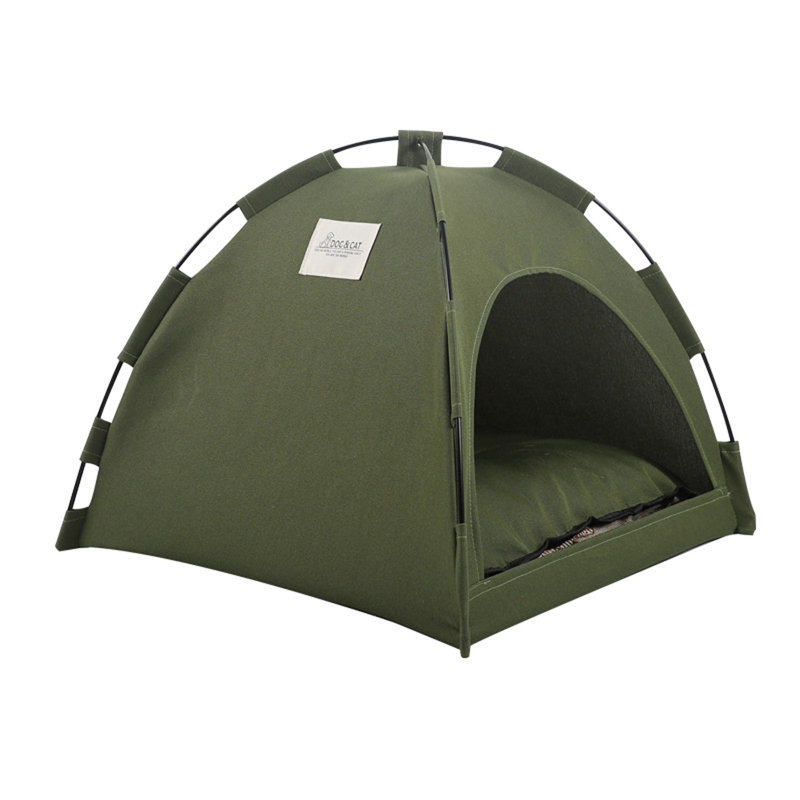 Dog Cat House Tent Breathable Removable S, Army Green, Small (13.78" L x 13.78" W)